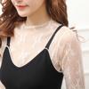 Long Sleeve Lace Bottomed Blouse Hollow Lace Floral  Shirts Elegant See Through Tops  Girls
