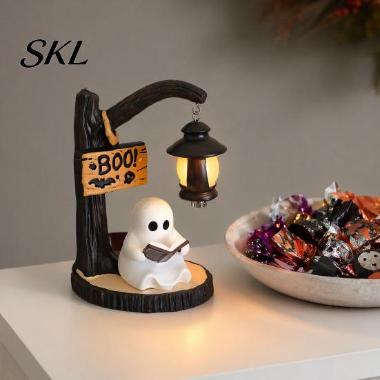 Halloween Ambient Lighting Witch/Ghost LED Lamp, Gothic Resin Ornament with Warm Light for Home Decor Decor, Desktop Spooky Night Party Glow Lamp