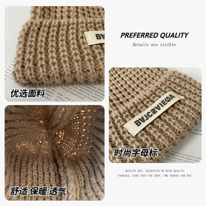 Gray wool hat women's autumn and winter versatile big head circumference knitted hat showing face small pile hat loose hat tide