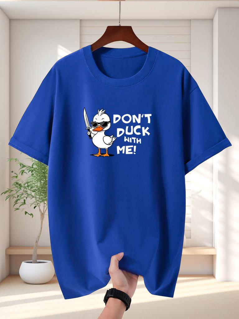 Unisex Red Tee Cool Cartoon Duck Funny Pun Text Graphic Print Crew Neck Short Sleeve Summer Casual Male Cotton Street Daily Top