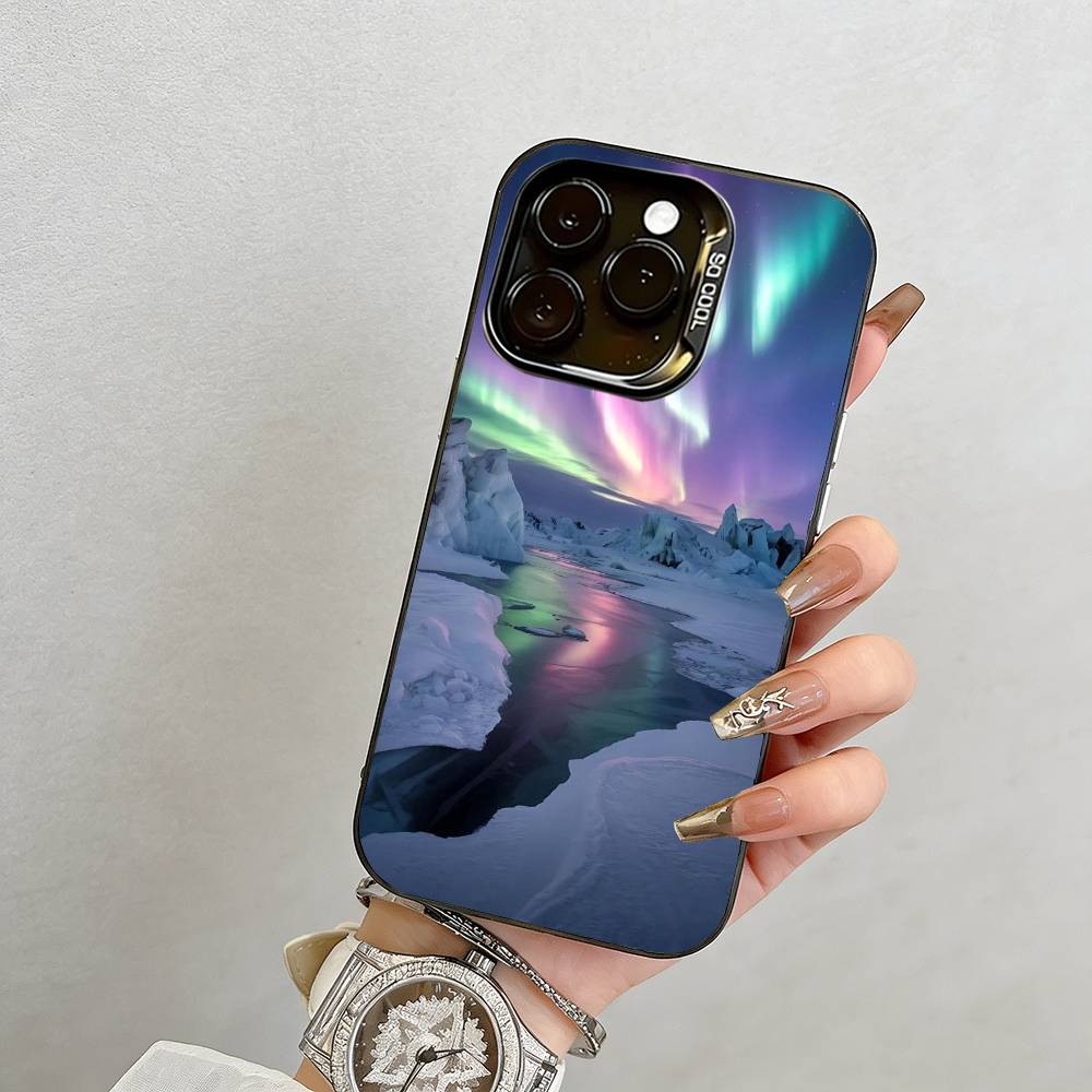 Northern Lights  Phone Case For iPhone 17,16,15,14,13,12,11 Plus,Pro Max,XS,Colorful Silver Black Cover