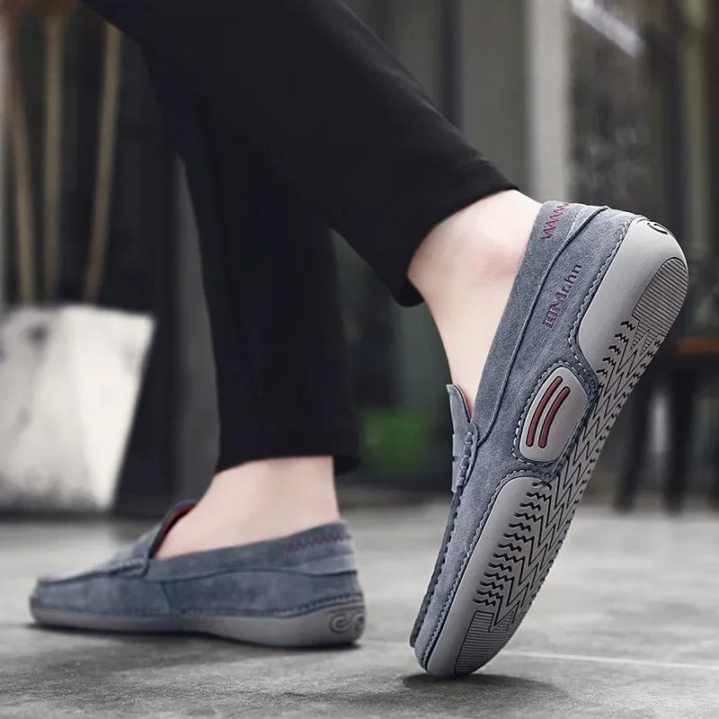 Men Moccasin Loafers slip on Casual Genuine Leather Driving Shoes outdoor Boat Shoes cow suede leather Moccasins For Man 896