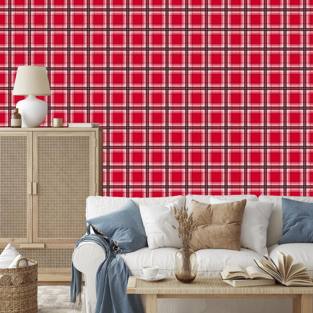Red and coral checkered wallpaper for living room and bedroom 50x1000
