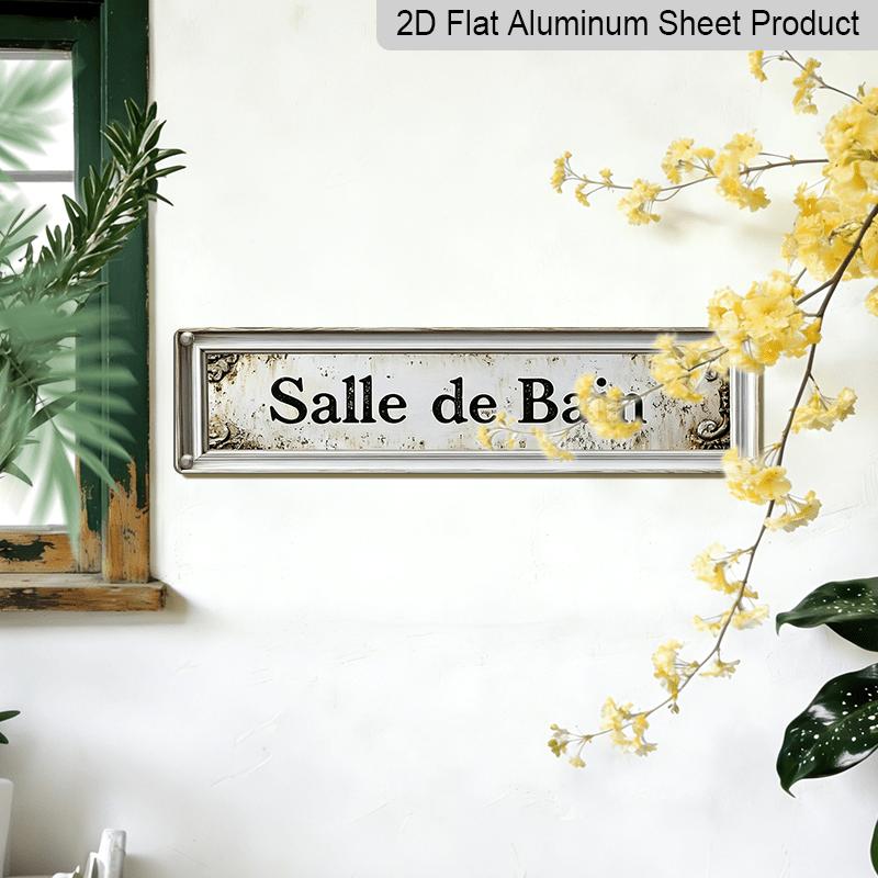 Plano 2D, 1 ud. Montable en Pared Vintage Francés Baño Aluminio Señal Decorativa Adecuado para Hogar, Casa de Campo Rústico Placa de Aluminio con Citas