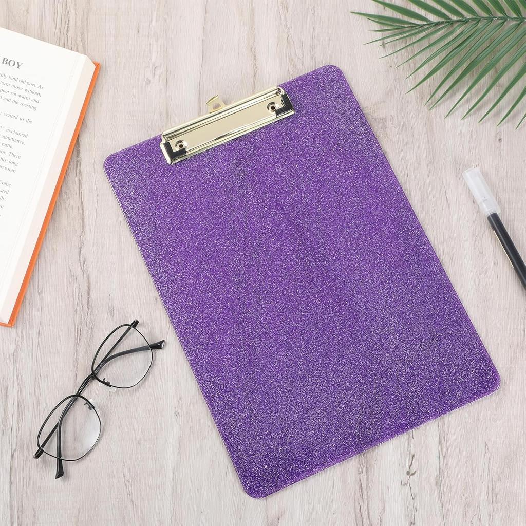 Purple Clipboard for Office Glitter Clipboard Purple Glitter Plastic Clipboards with Clip for Office Supplies, Women 12.6 X 8.86 Inch