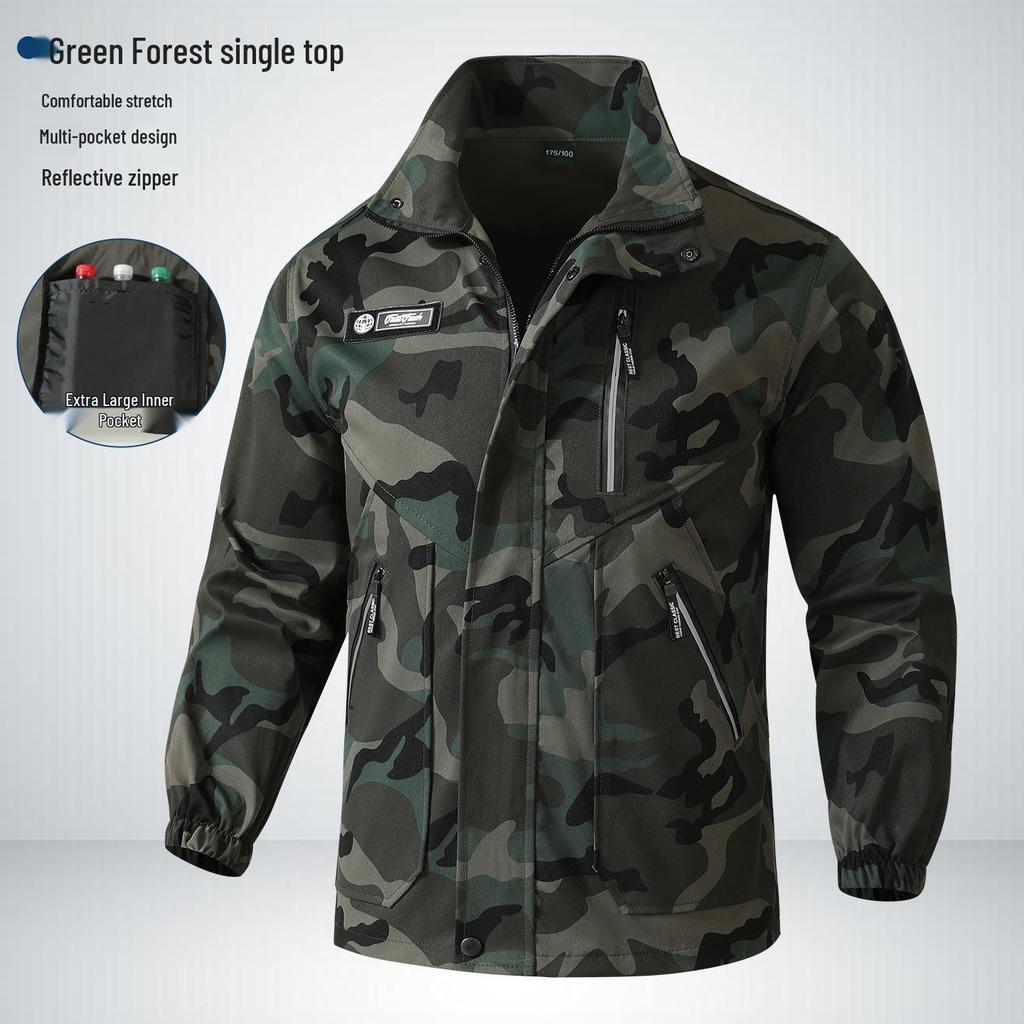 Completo Tuta Mimetica Elasticizzato: Abbigliamento da lavoro unisex, resistente all'usura e traspirante, perfetto per la primavera e l'autunno, tattico e per la protezione del lavoro.