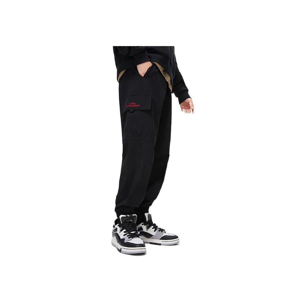 Li Ning Skateboard Series Solid Color Tapered Woven Sports Pants Men Bottoms Black AYKT075-1