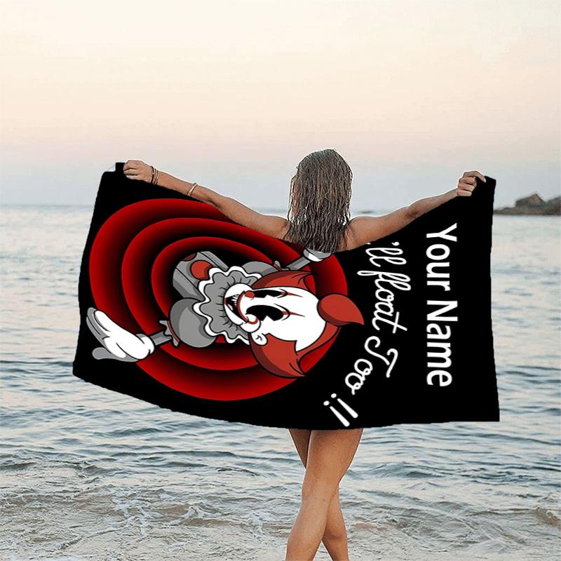 1pc Pennywise1 Beach Towel with Custom Name, Beach/Swimming/Bath/Picnic/Camping Towel, Suitable for Seaside Beaches