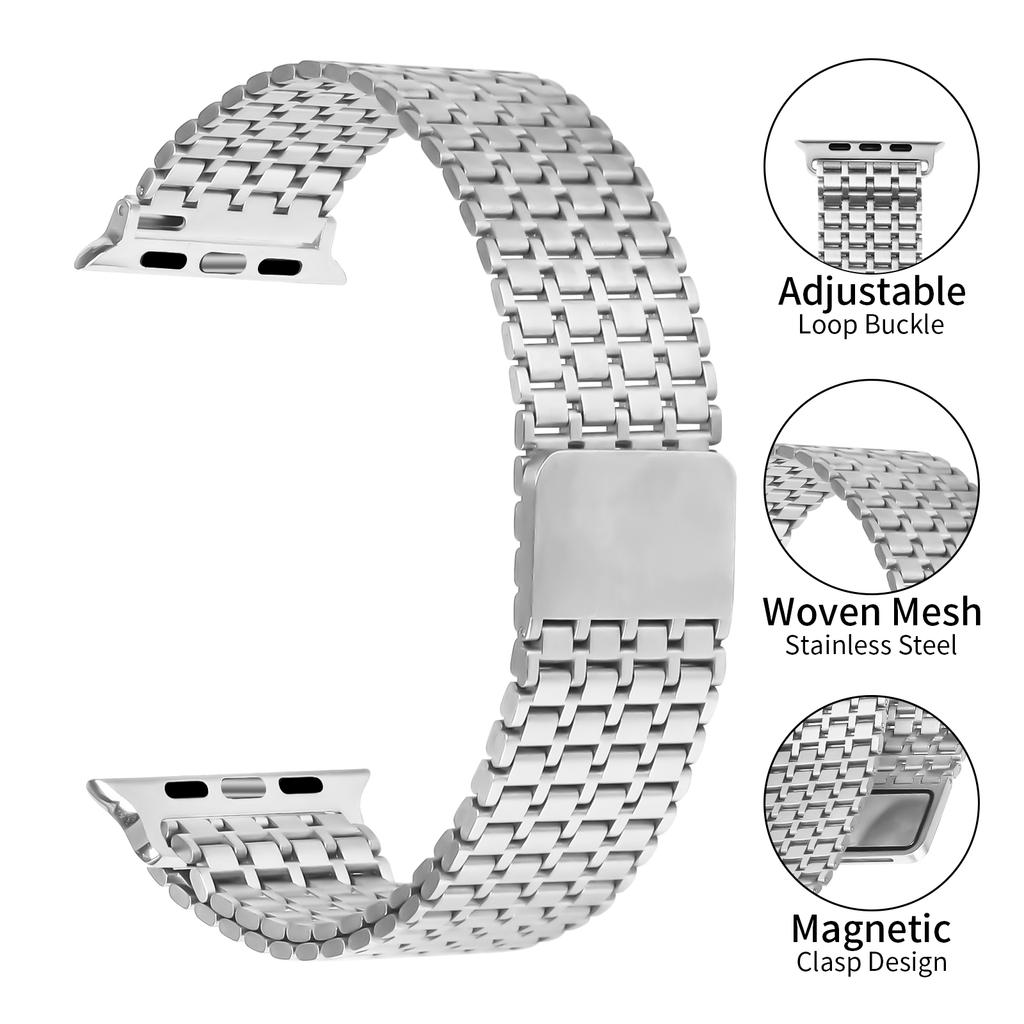 Silver Watch Strap For Apple Watch Series 10 9 8 7 SE 6 5 4 3 2 1 42mm    41mm    40mm     38mm Bands Stainless Steel Magnetic Clasp
