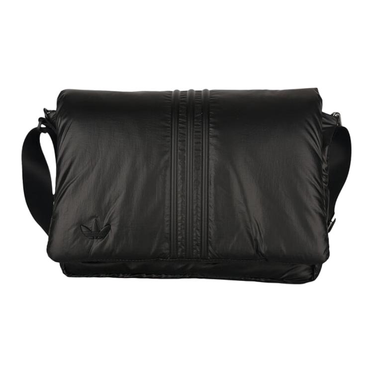 Adidas Originals 8.7L Plush Textured Trefoil Design Fashion Messenger Bag Magnetic Buckle Design Shoulder Bag Regular Unisex Couple Style Black KW1274 Black