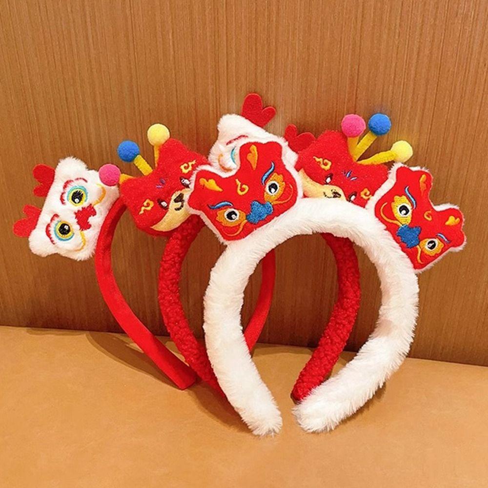 Lion Dance Dragon Doll Headband Red Hairband New Year Headdress 2024 Happy New Year Headband  Girl