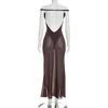 European Style Women's One-Shoulder Patchwork Mesh Dress - Spring 2026 Arrival, Solid Color, Backless Design