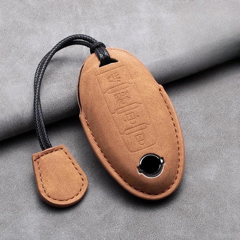 Leather Car Remote Key Case Cover Shell for Nissan Versa Maxima Altima Rogue Armada Sentra Murano for Infiniti FX35 QX60