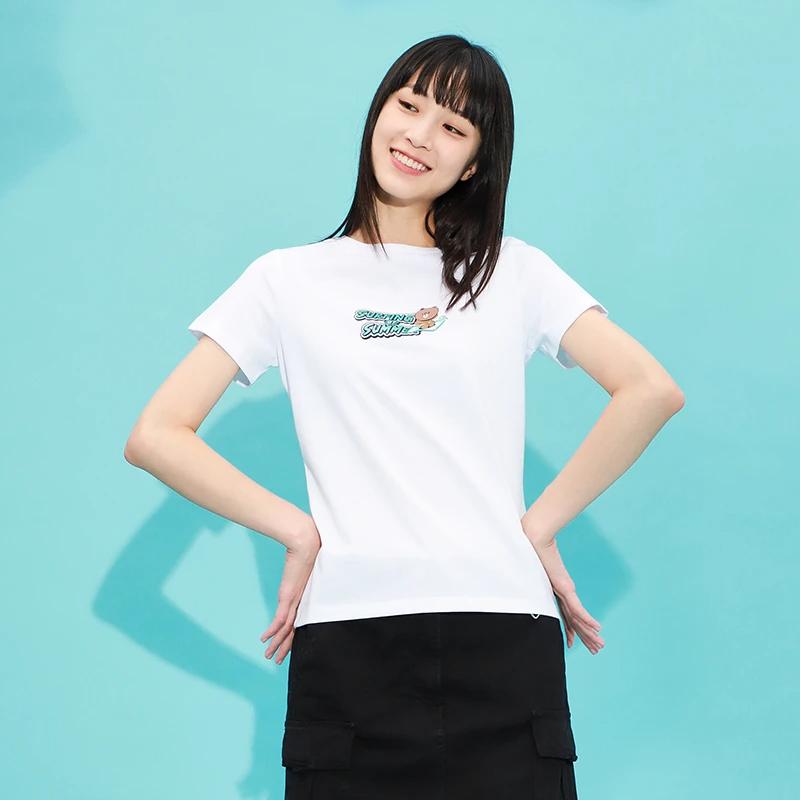 Li Ning X Line Friends Collaboration Sports Fashion Series Cartoon Fun Print Round Neck Short Sleeve T-Shirt Women Tops White AHSR808-3