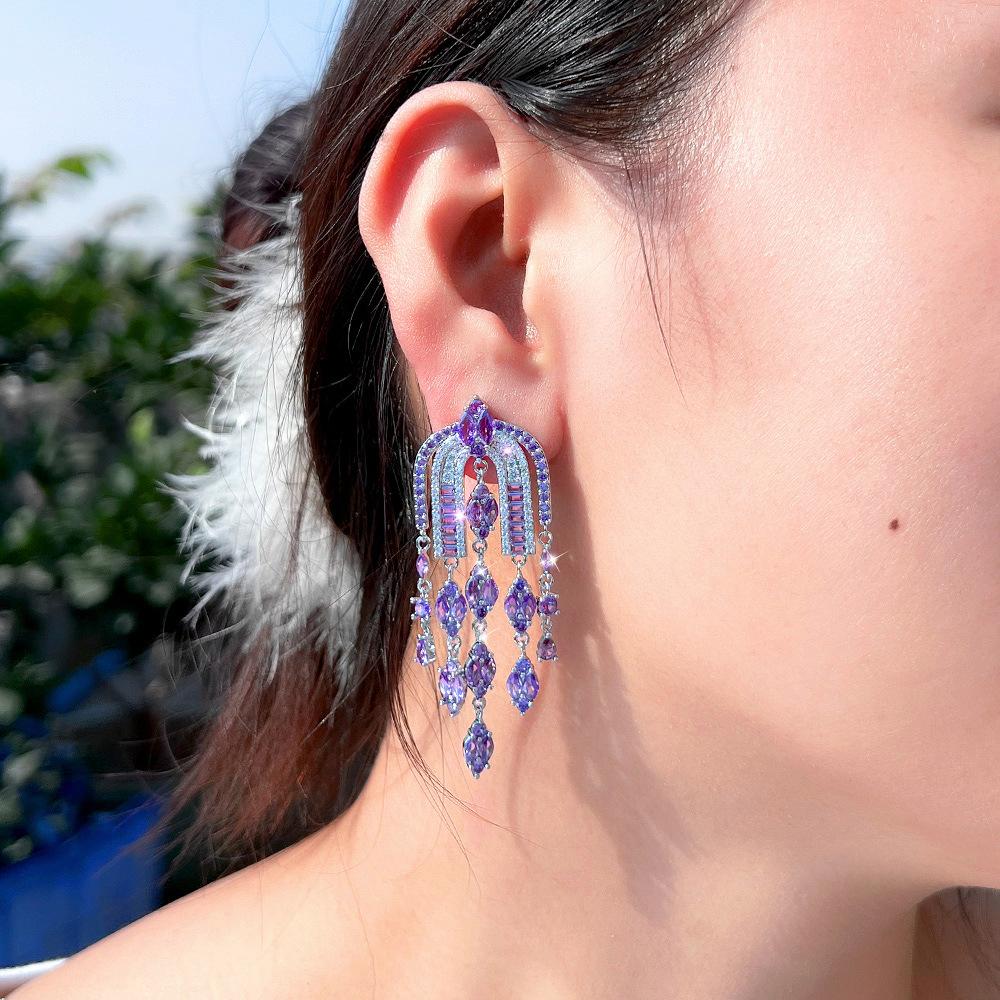 Needle Elegance Temperament Light Luxury High Sense Zircon Fringed Earrings Arch Shape Earrings Earrings