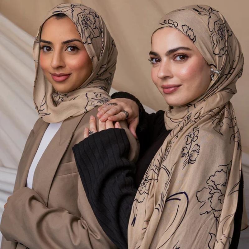 Maldives Printed Chiffon Hijab Scarf for Women New Pattern Tie-dyed Long Shawl Muslim Sets Foulard Turban Ramadan Headband