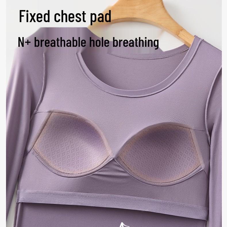 Fixed Cup 5.0 Ultra-Thin Seamless Warm Women's Underwear Set with Built-In Bra, Base Layer for Autumn.