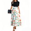 Women's Fashion Casual Belt Short Sleeve Round Neck Floral Stitching Elegant Temperament Dress