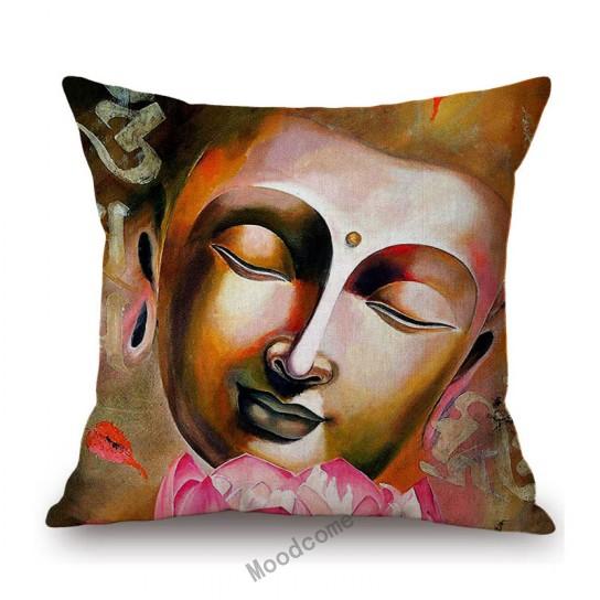 Worship Buddha Sakymuni Lotus Flower Buddism Oil Painting Southeast Asia Buddhists Decoration Pillow Case Linen Cushion Cover