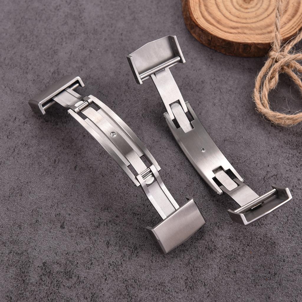316L Solid Stainless Steel Watch Band 14mm 16mm 18mm Double Push Butterfly Safety Clasp Folding Buckle Hypoallergenic Universa