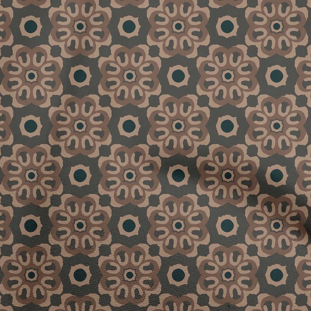 oneOone Cotton Poplin Beige Fabric Asian Block Dress Material Fabric Print Fabric By The Yard 42 Inch