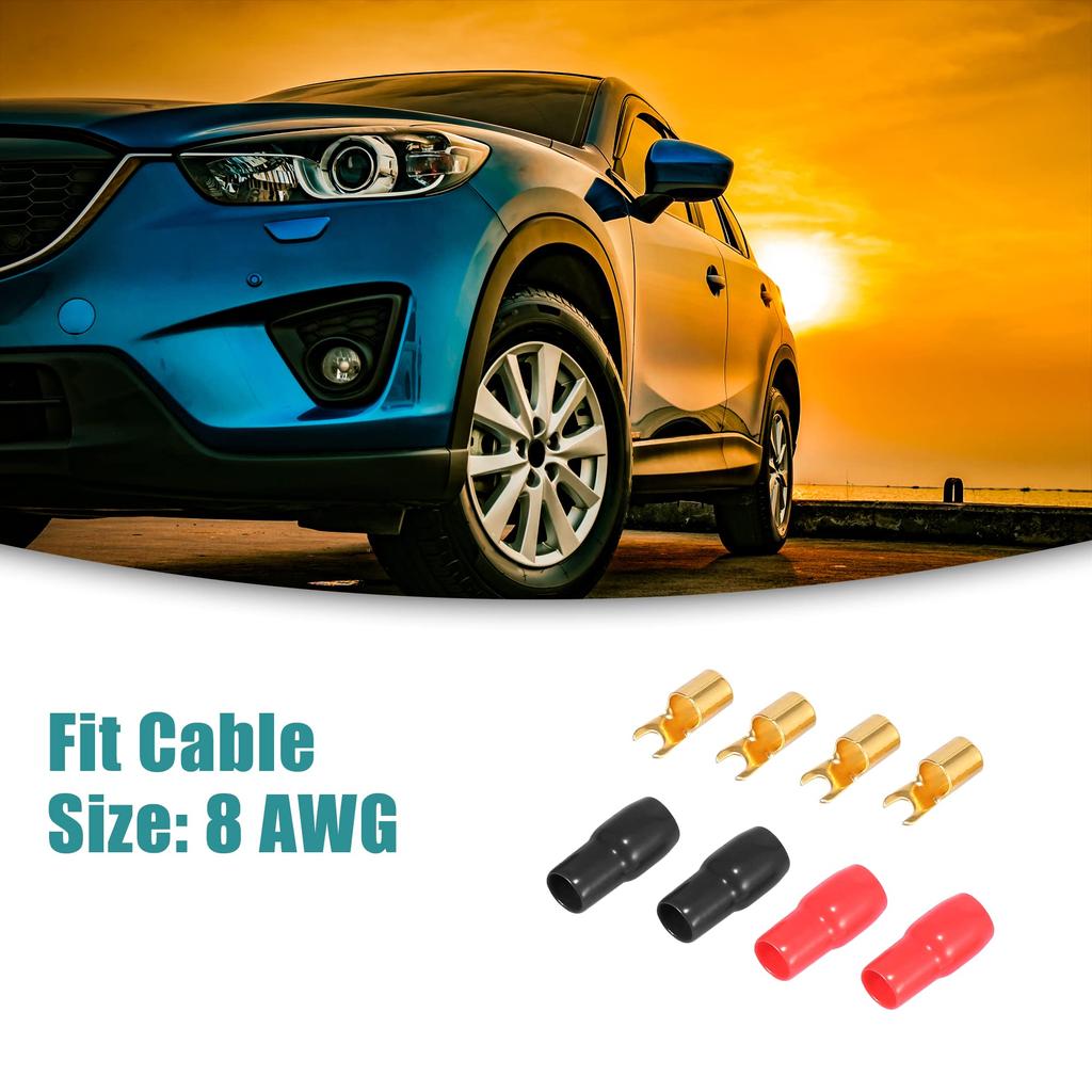 ACROPIX Terminal Adapter U Type Crimp Terminal Connector for Speaker Wire Cable Automatic 4 Gauge Strip Spade Black Red 8pcs