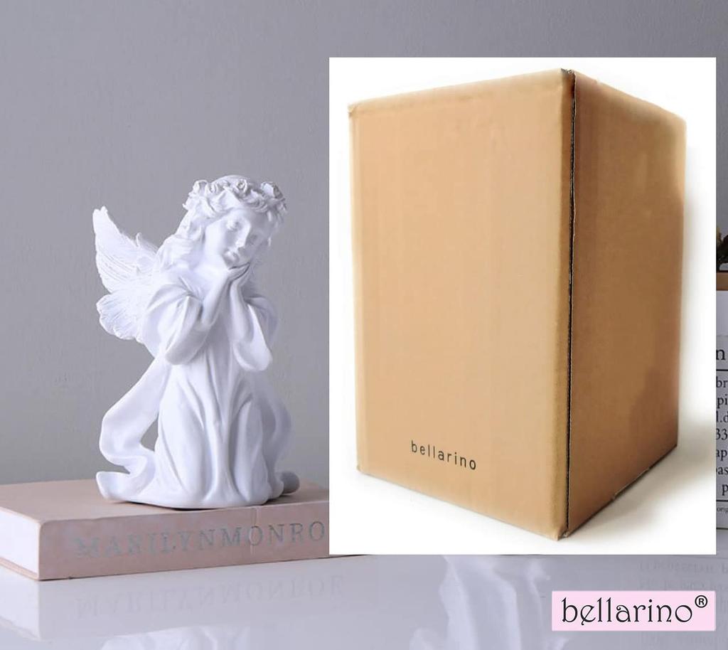 [bellarino] Angel Figurine, Ornament, Praying Angel, Interior Decor, Peace, Praying Angel Statue, Gardening, Craft, Gift, Present, Resin, White (C)