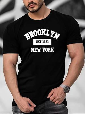 Brooklyn Letter Graphic Print Mens Creative Top Casual Shortsleeved Crew Neck Tshirt Summer Outdoor Mens Clothing