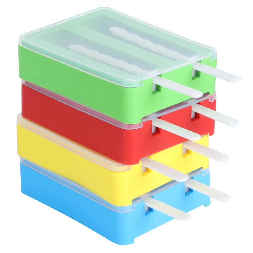 2?Grids Silicone Ice Cream Mold Mould Maker DIY Making Tool with Cover and Ice Cream Sticks