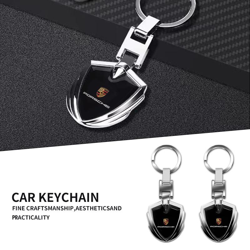 1Pcs Car Emblem Stying Metal Key Rings Shield Shaped Keychain For Porsche Cayenne Panamera Macan Boxster 911 Carrera-GT 944 918 917