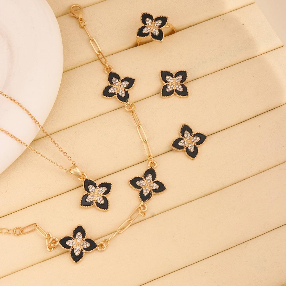 Lucky Four-leaf Clover Simple Necklace Versatile Jewelry Luxury Ring Earrings Bracelet Clavicle Chain Set