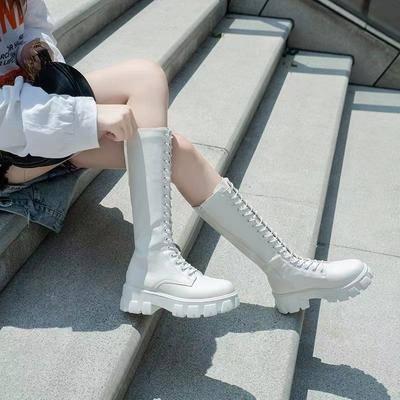 Stivali da Donna a Metà Polpaccio Scarpe Imbottite Al Ginocchio Sneakers Invernali Stile Punk Militare Casual Bianco Nero 2024 Zeppa Donna