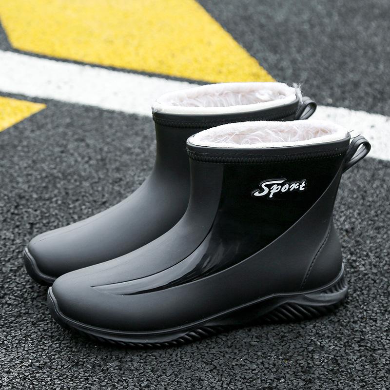 Waterproof Shoes Men's Rain Shoes Fashion Short Tube Thickened Warm Rubber Shoes Work Non-slip Short Rain Shoes Fashion
