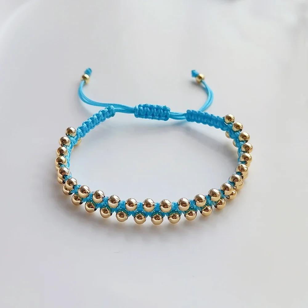 Handmade Braided Bracelet Jewelry for Women 4mm High Quality Gold Plated Beads Bracelets Bijoux Fashion Pulseras Femme