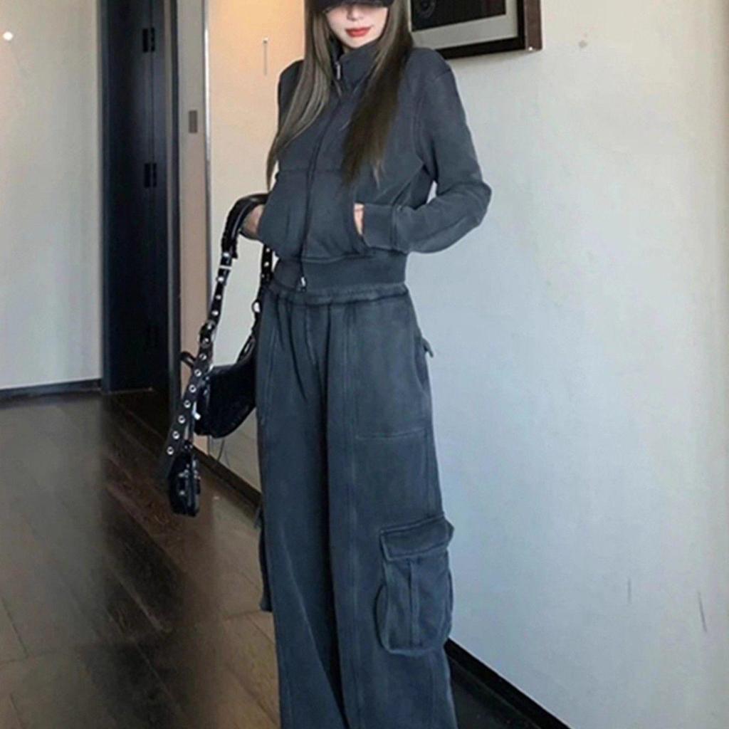 Women's Retro Sportswear Set: Spring Slim Fit Hoodie & Wide Leg Pants Two-Piece Running Outfit