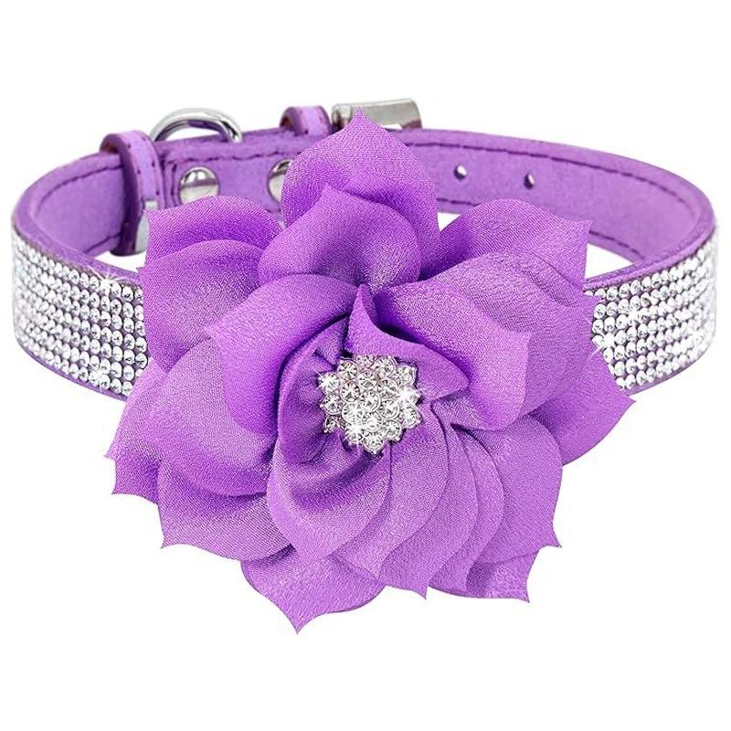 Sparkling Rhinestone Soft Suede Leather Dog Collar Dog Cat Rhinestone Collar Crystal Diamond Pet Dog Puppy Collar