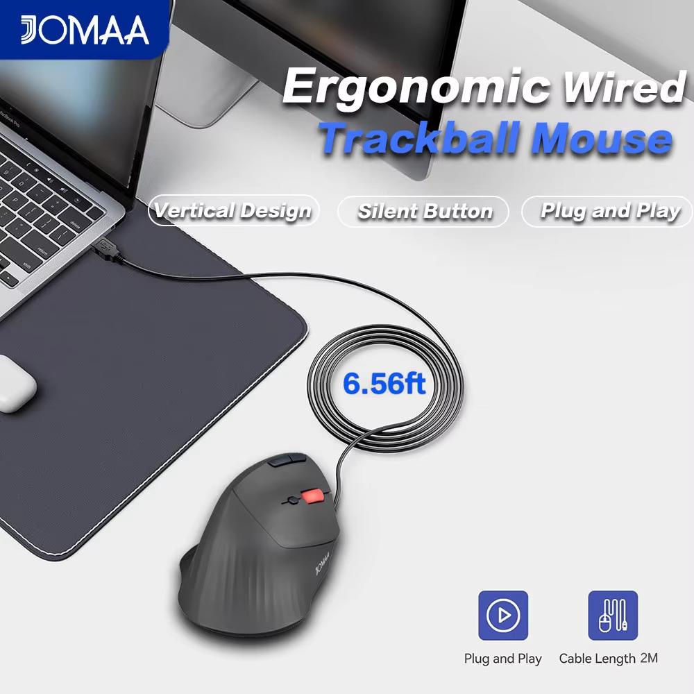 JOMAA Ergonomic Wired Trackball Mouse with Silent Button, Plug and Play, 6.56ft Cable