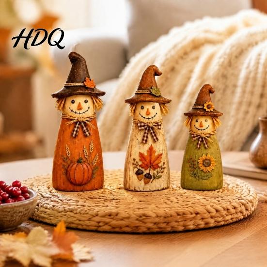 Autumn Tiered Tray Decor Vintage Resin Scarecrow Figurines Fall Harvest Pumpkin Sunflower Maple Rustic Figurines Leaf Tabletop Decor Thanksgiving