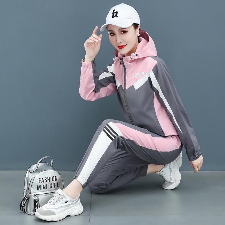Womens Hooded Loose Comfort Two Piece Sports Suit Long Sleeve Fashion Set