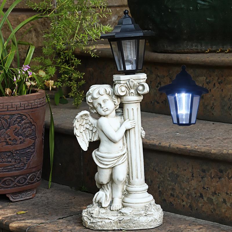 Solar-Powered Antique Angel Resin Garden Ornament