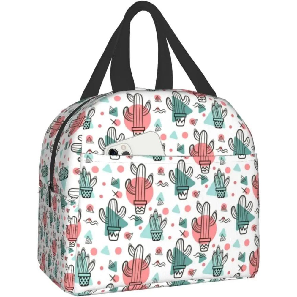 Plant Cactus Print Lunch Box Kawaii Small Insulation Cacti Lunch Bag Reusable Food Bag Lunch Containers Bags for Women Men