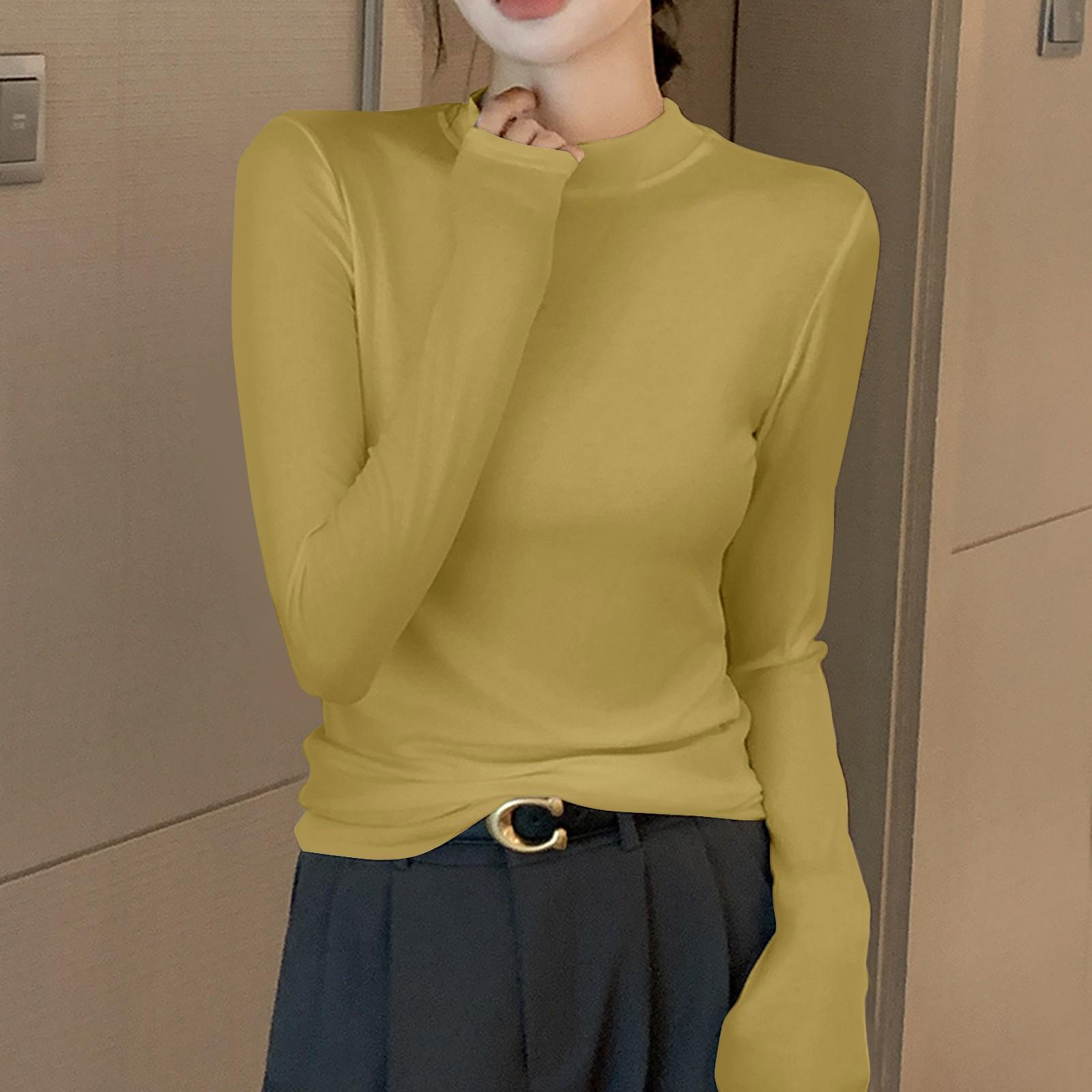 

Женская однотонная однотонная футболка с полувысоким воротом и длинным рукавом XL жёлтый