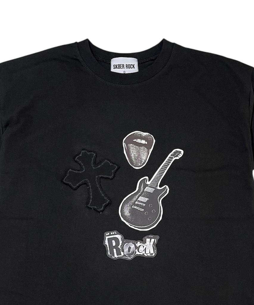 SK8ER ROCK Rock Cross Collage T-Shirt ((Black))