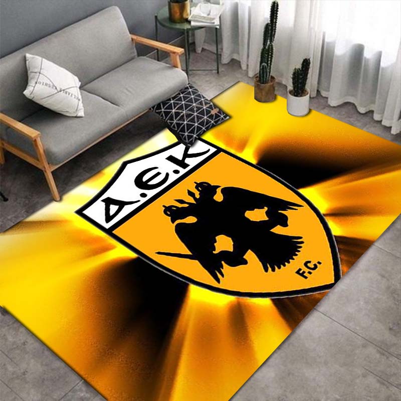 AEK FC Shield Burst Light Area Rug, Non Slip Floor Mat, Football Club Print Carpet for Living Room Bedroom
