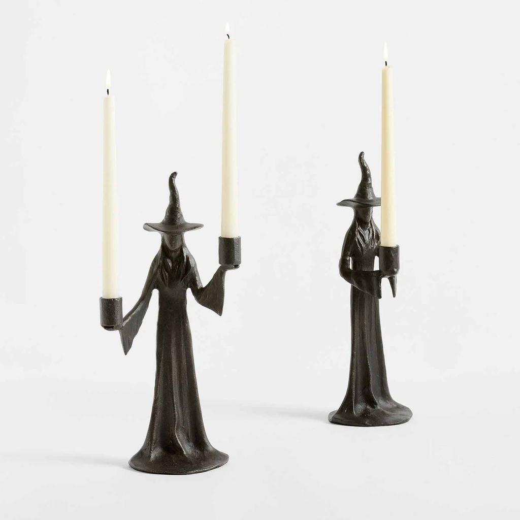 Elegant Witch Candle Holder - Unique Black Halloween Decor Indoor, Table Centerpiece, Window Display