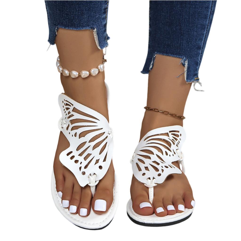 Summer women's flat bottomed butterfly shaped hollow breathable clip toe slippers