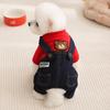 Jijijing Stylish Sweatshirt Dog Jumpsuit, Four Legged Outfit, Cute Bear Embroidery, Denim Romper Pants Onesie Clothes for Small Dogs