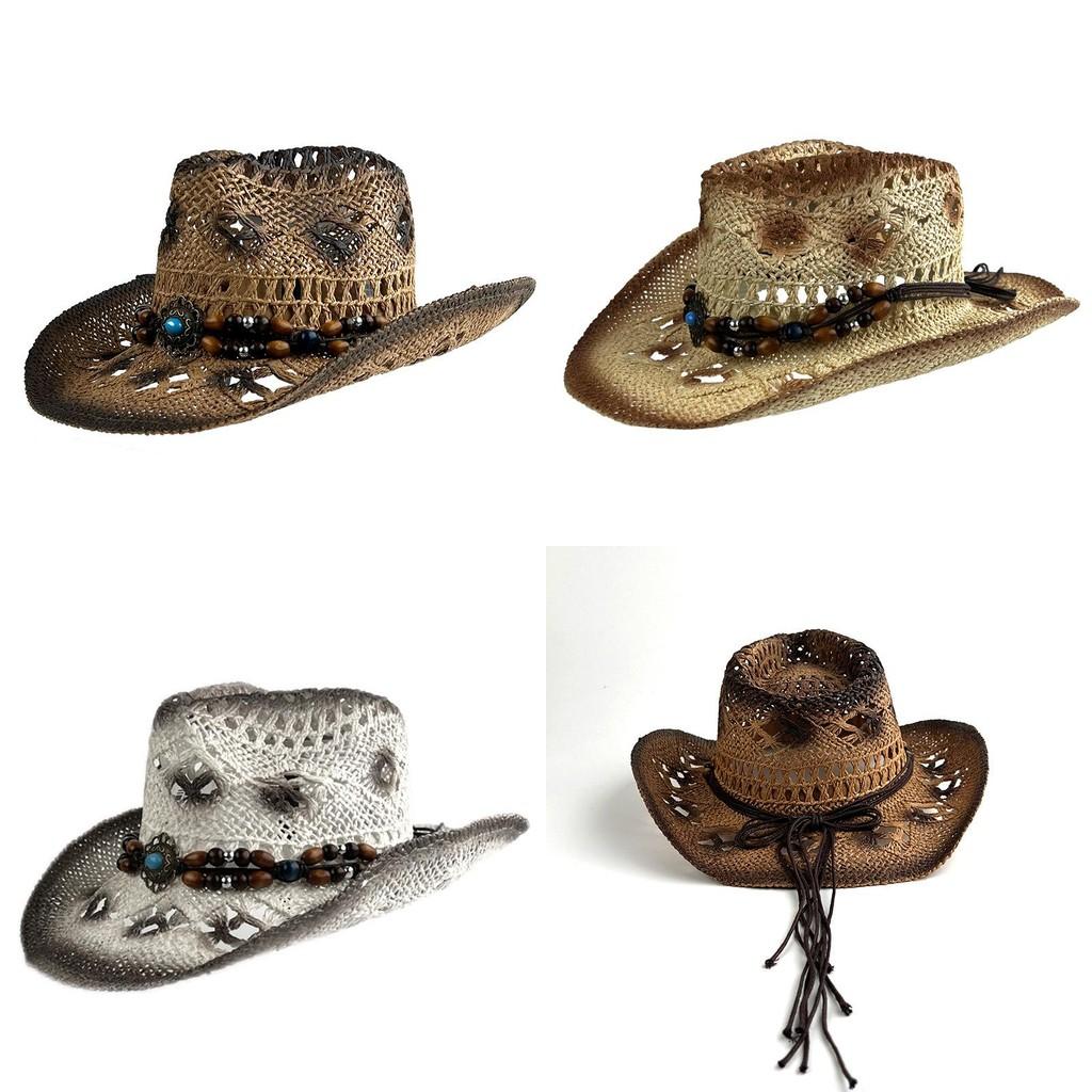 Cowboy Straw Hat With Sun Protection And Breathable Design For Summer Outdoor Activities**