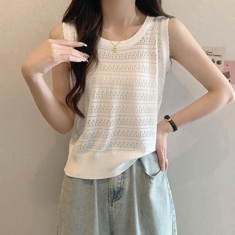 

Свободный трикотажный жилет из ледяного шелка с U-образным вырезом и лямками White M