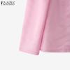 ZANZEA Women Casual V-Neck 3/4 Sleeve Elegant Satin Blouse